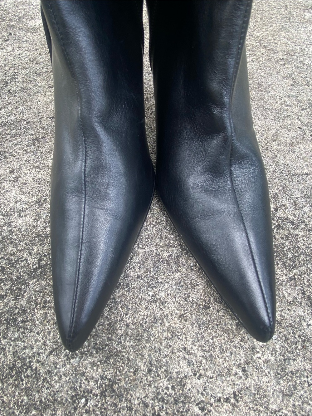 Y2K Black Leather & Fur Rhinestone Stiletto Boots Size 10 - Picture 5 of 8